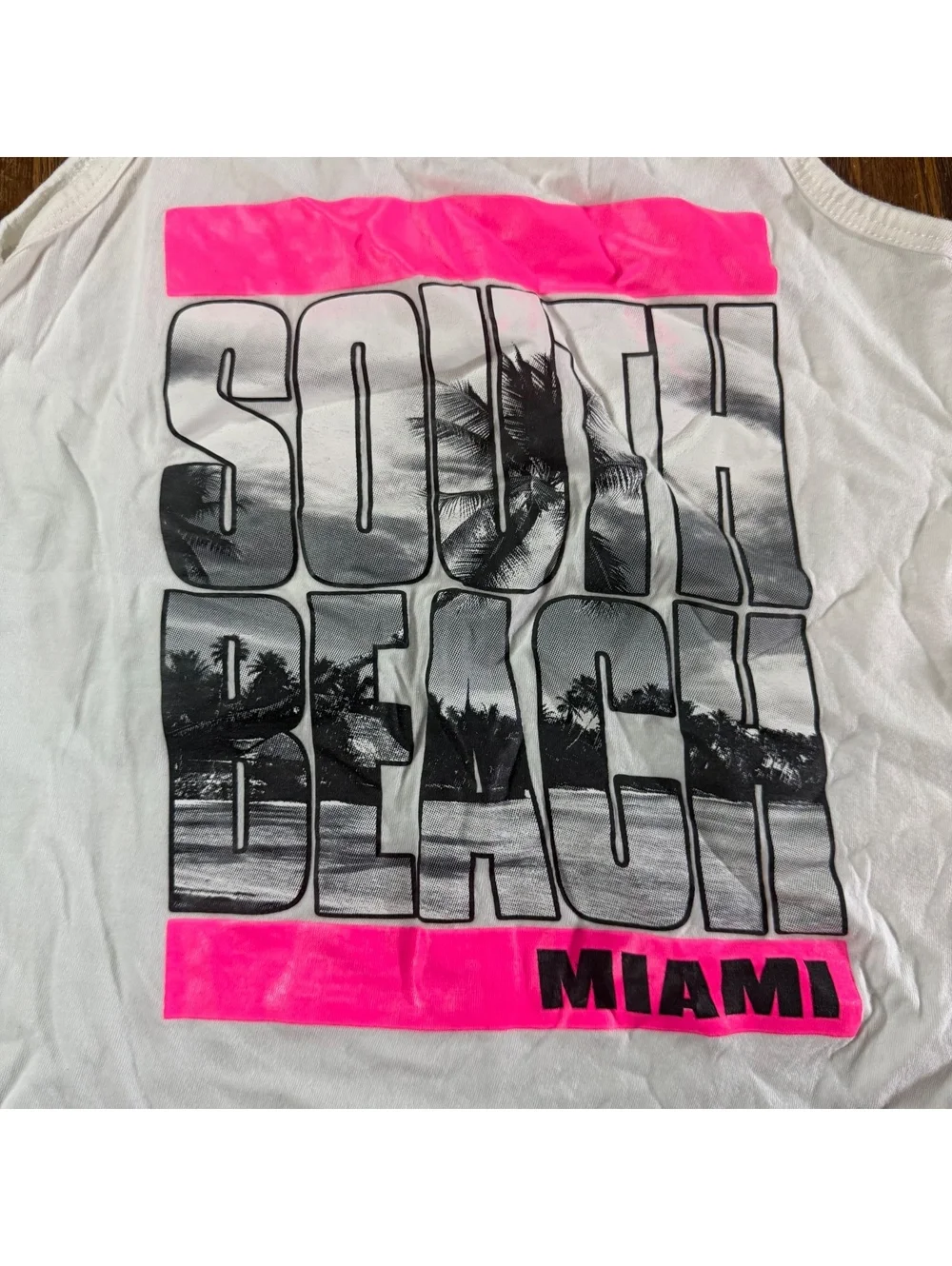Surf Style South Beach Miami Tank Top White Neon Pink Graphic Boys Size M